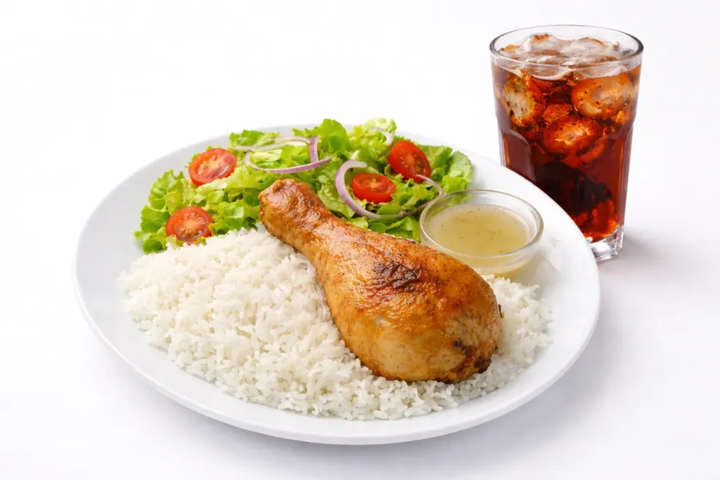 COMBO: 1/8 Pollo al horno (pierna) + Ensalada y arroz + BEBIDA